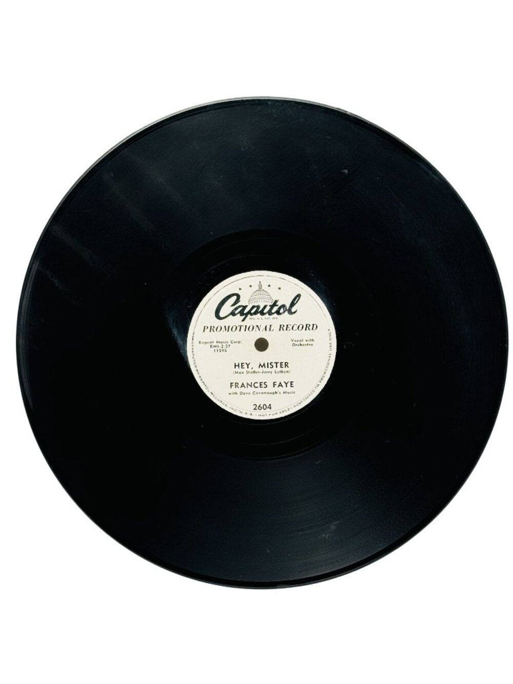 Frances Faye Hey Mister 10 Inch Shellac 78 RPM Capitol Promo Record 2604